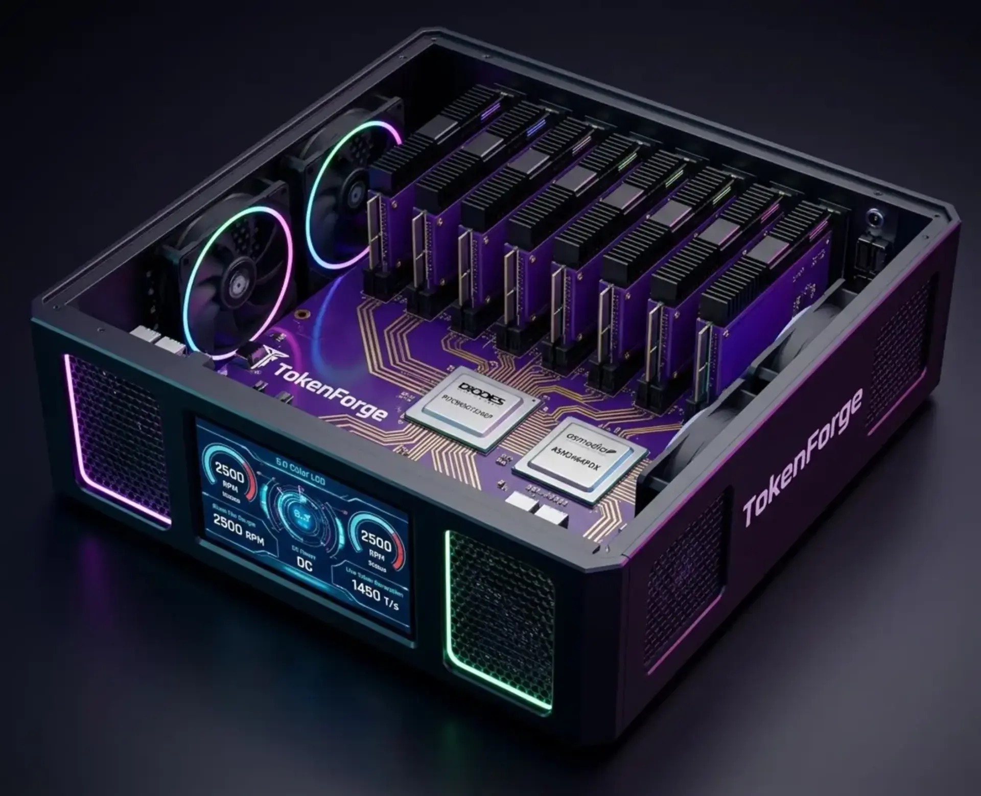 3D render of a single TokenForge Master Hub with the top open and the inside visible
